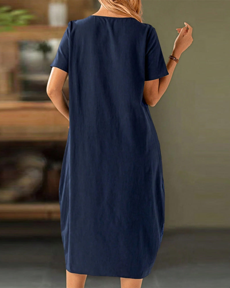 Dress Buttoned Short Sleeve Pocket Shift