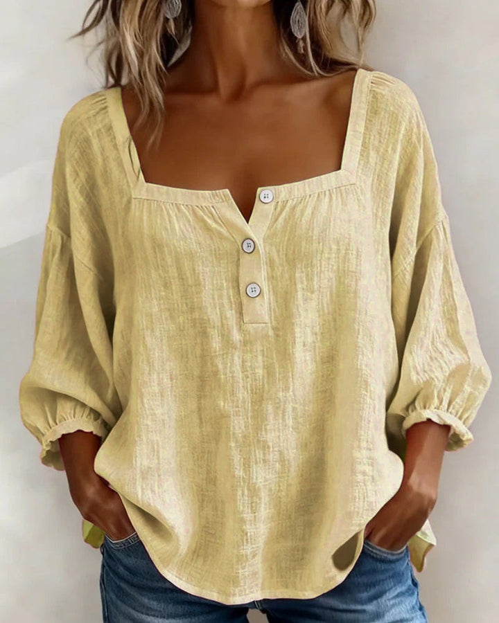 Simple Shirt with Square Collar and Long Sleeves