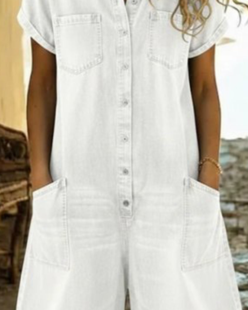 Short Sleeve Denim Jumpsuit