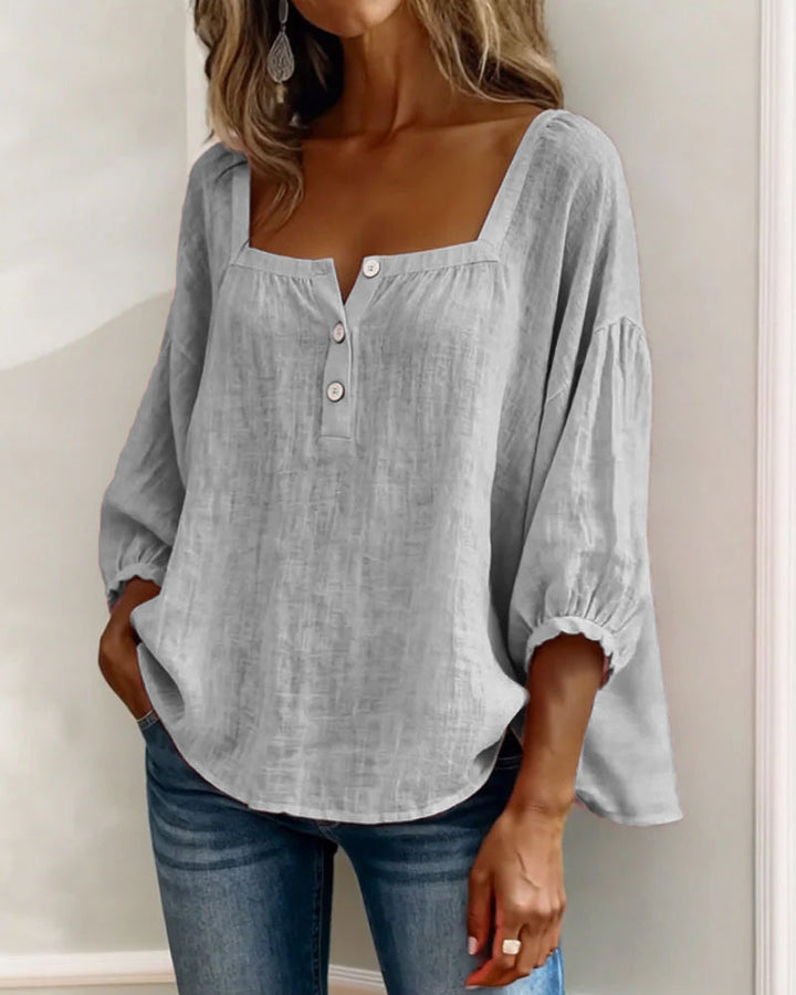 Simple Shirt with Square Collar and Long Sleeves
