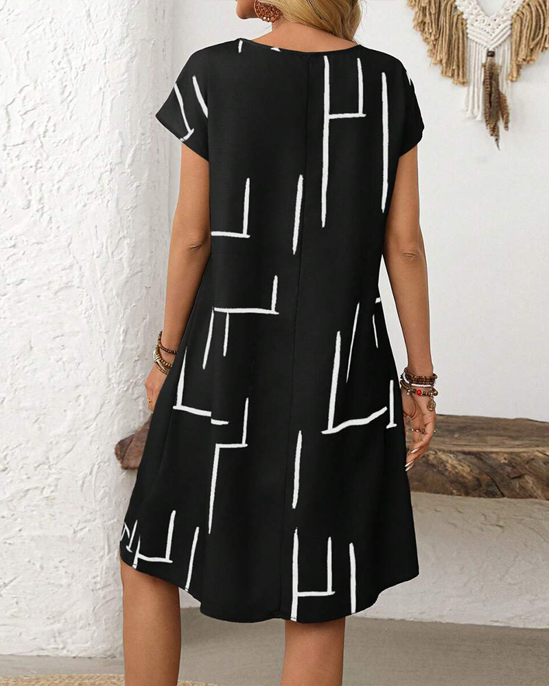 Casual Summer Dress for Women with Round Neck Print