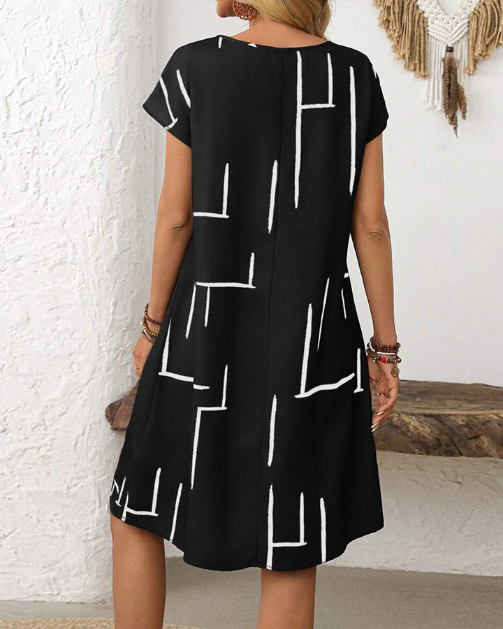 Casual Summer Dress for Women with Round Neck Print