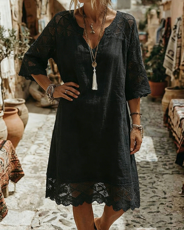 Casual V-Neck Lace Patchwork Dress