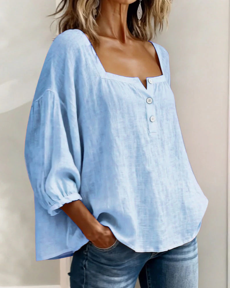 Blouse Square Neck Long Sleeve