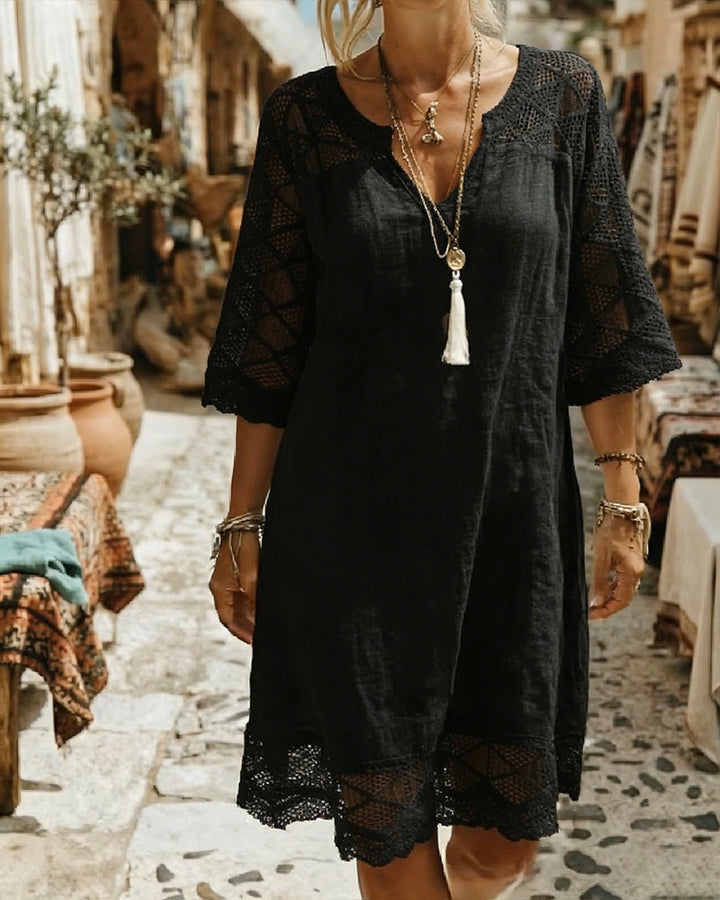 Casual V-Neck Lace Patchwork Dress