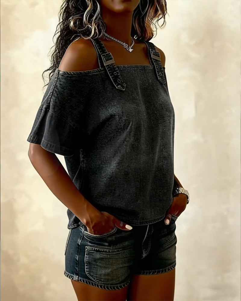 Off-Shoulder Denim Blouse
