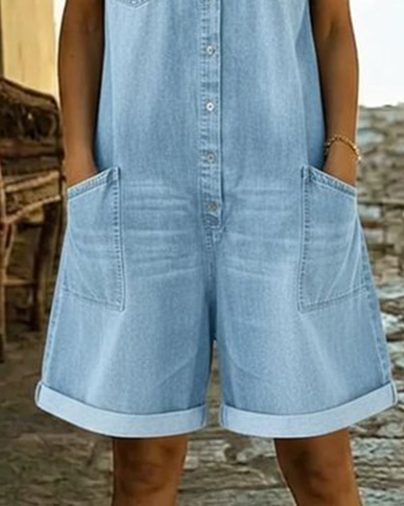 Short Sleeve Denim Jumpsuit