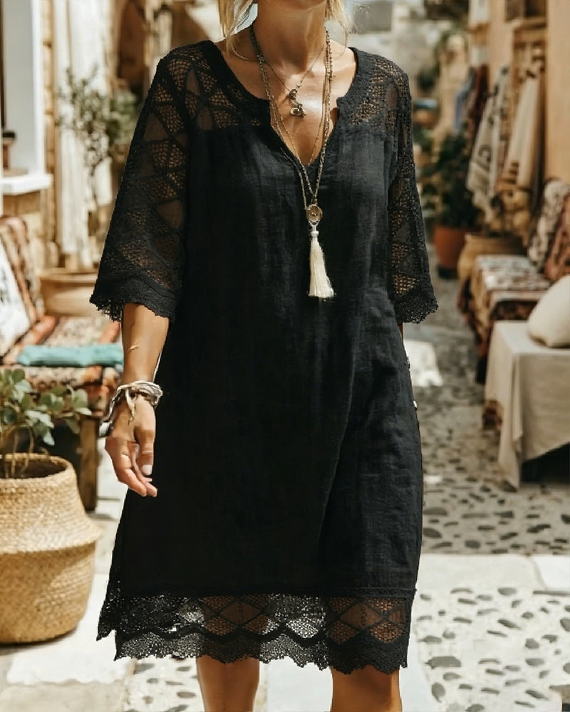 Casual V-Neck Lace Patchwork Dress