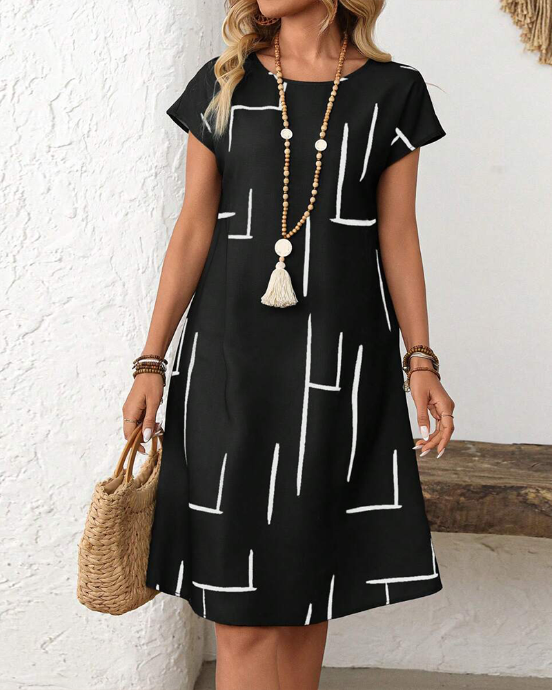 Casual Summer Dress for Women with Round Neck Print