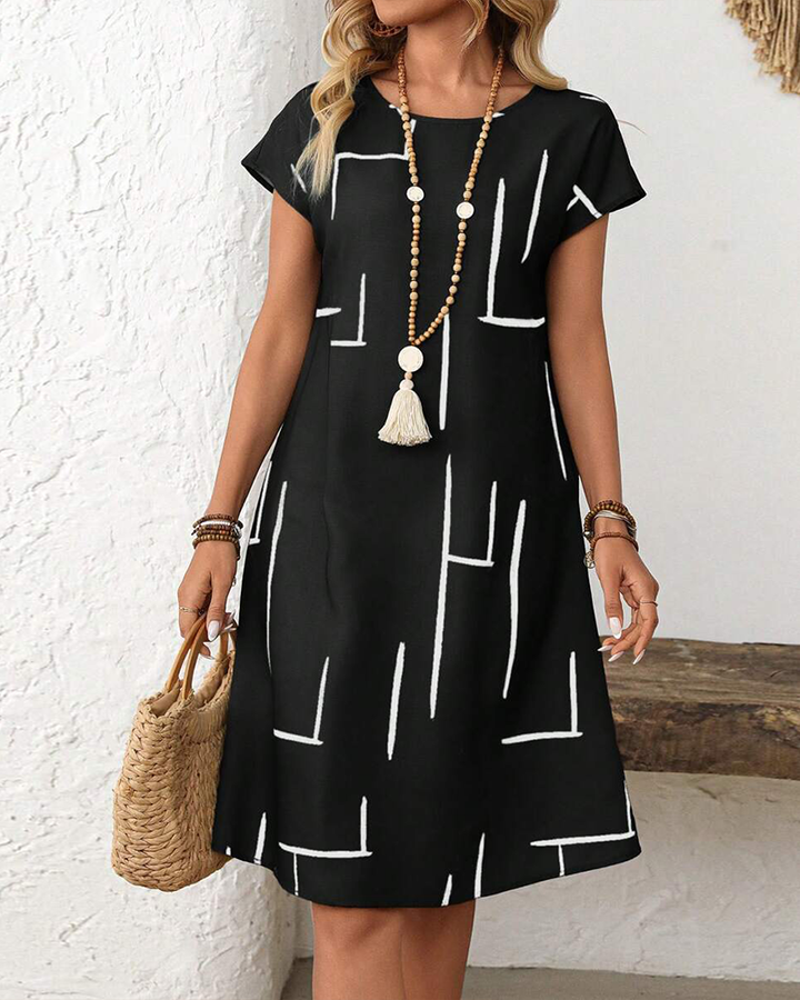 Casual Summer Dress for Women with Round Neck Print