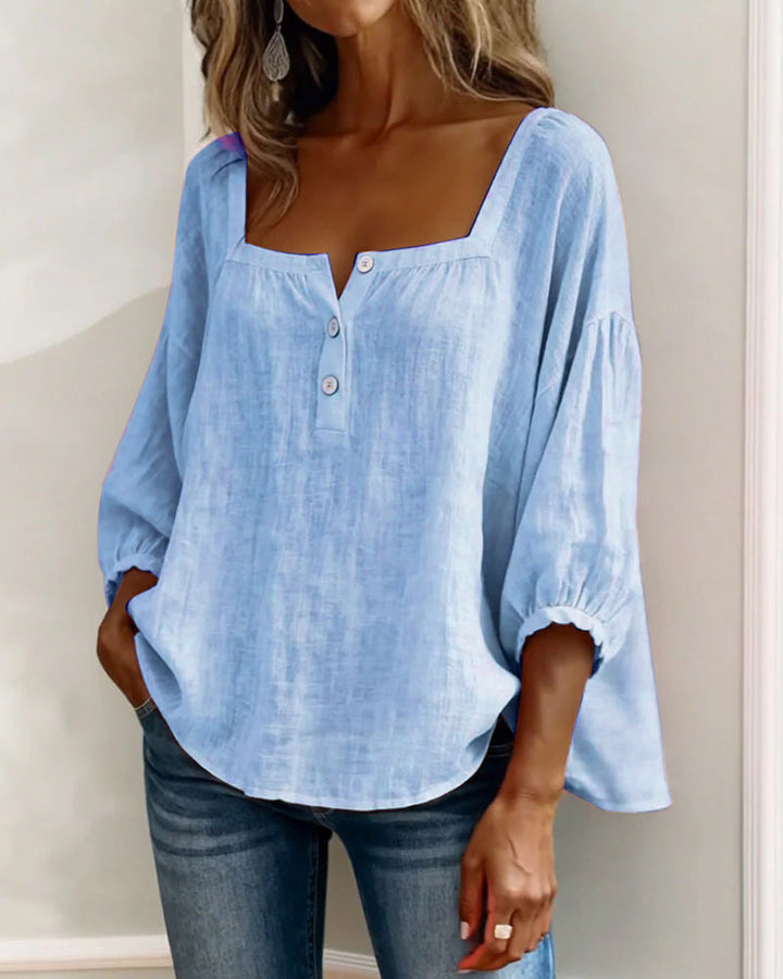 Simple Shirt with Square Collar and Long Sleeves