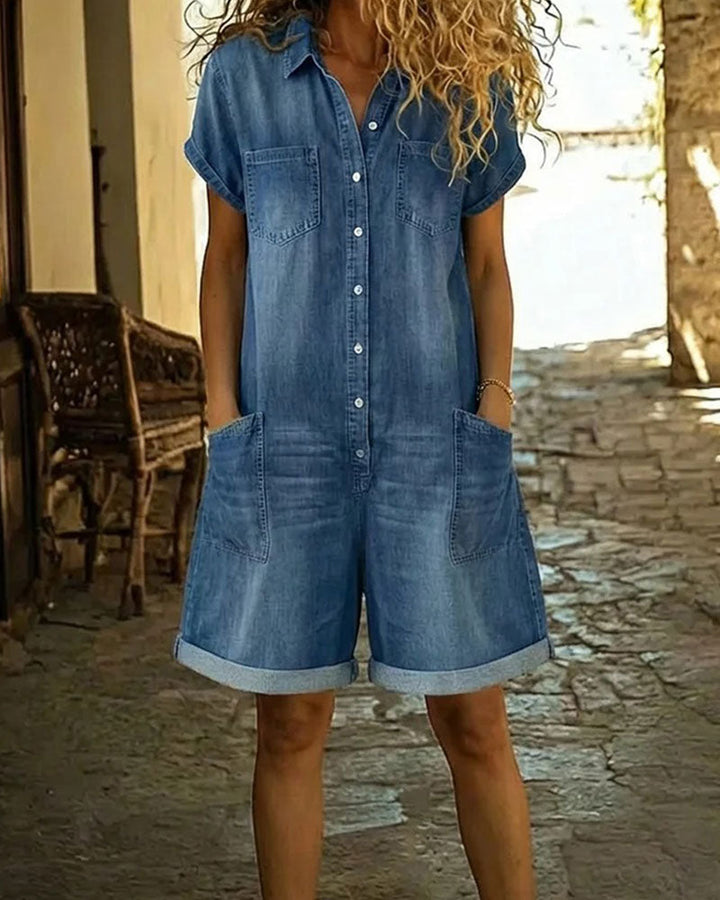 Short Sleeve Denim Jumpsuit