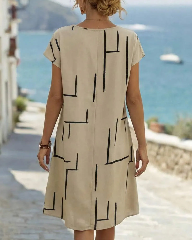 Casual Summer Dress for Women with Round Neck Print