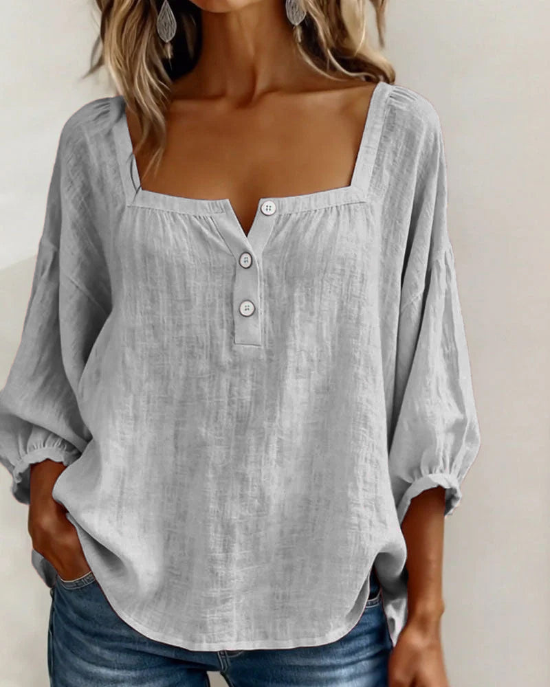 Simple Shirt with Square Collar and Long Sleeves