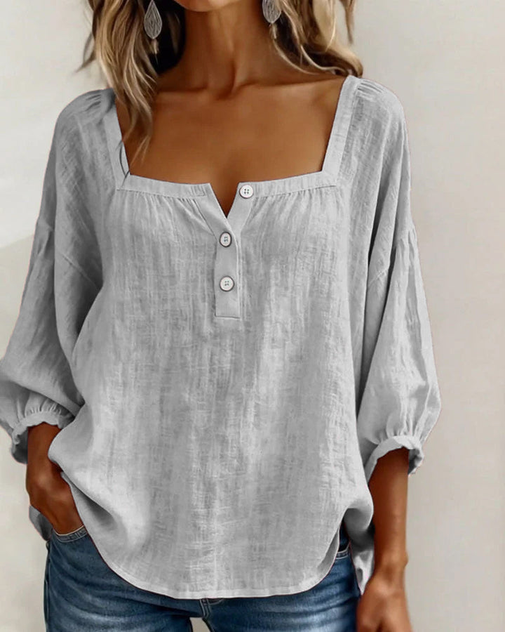 Simple Shirt with Square Collar and Long Sleeves