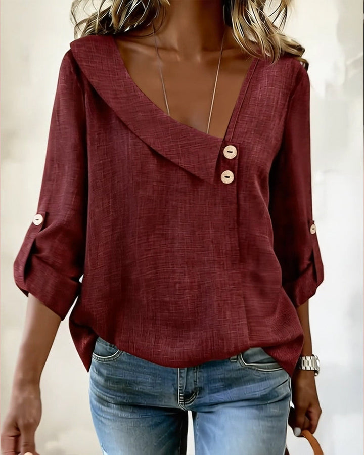 Solid Color Top with Irregular Neckline