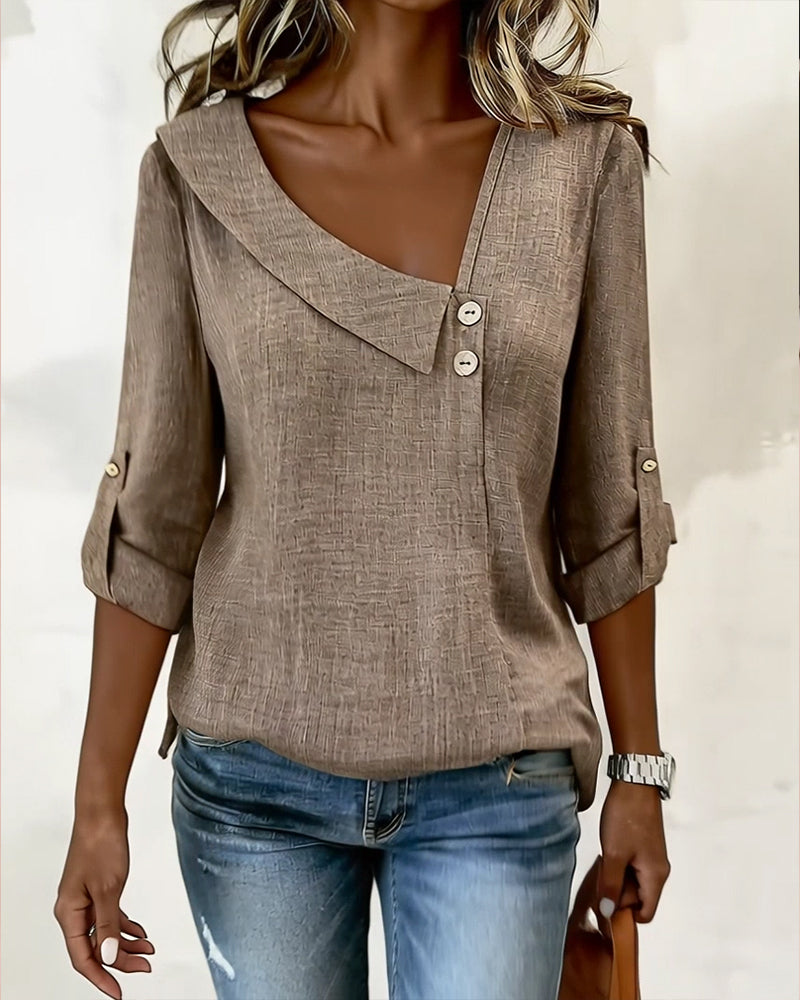 Solid Color Top with Irregular Neckline