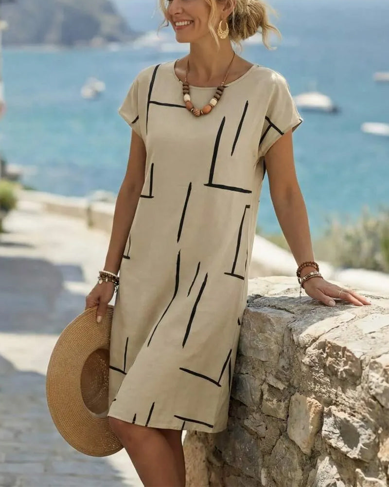 Casual Summer Dress for Women with Round Neck Print