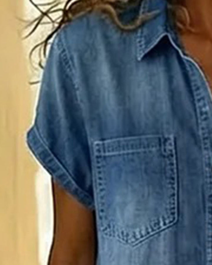 Short Sleeve Denim Jumpsuit