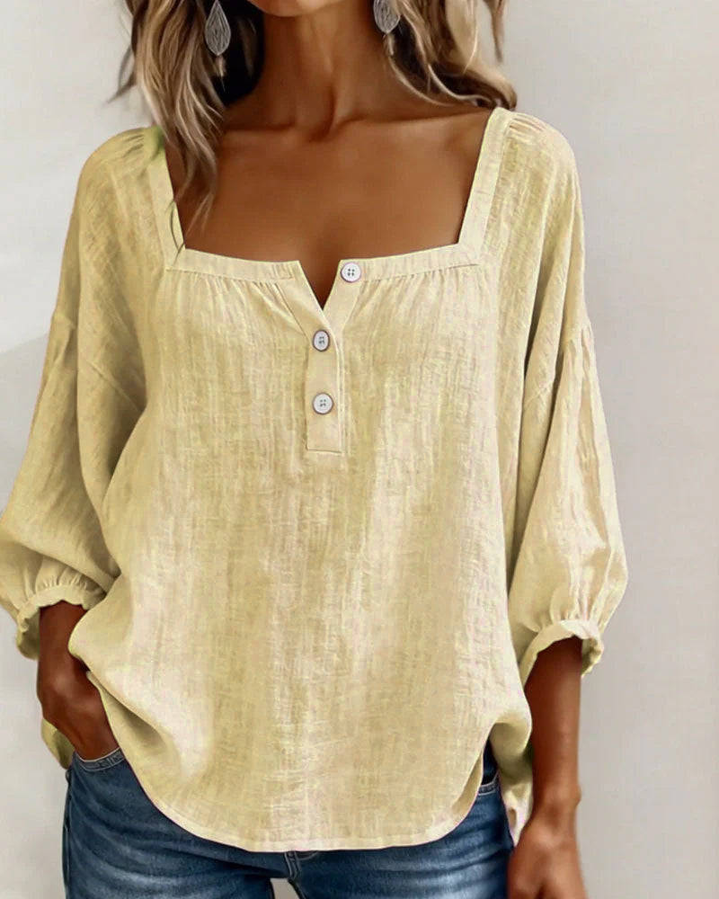 Blouse Square Neck Long Sleeve