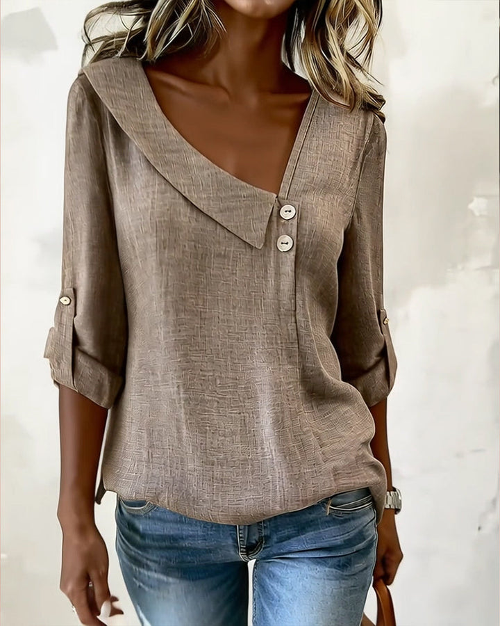 Solid Color Top with Irregular Neckline