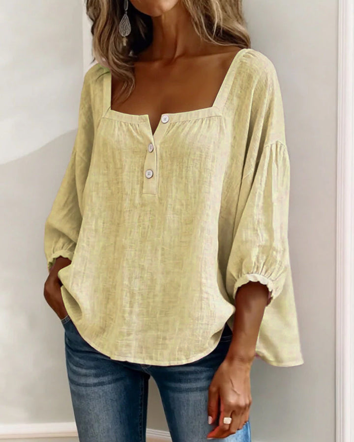 Simple Shirt with Square Collar and Long Sleeves