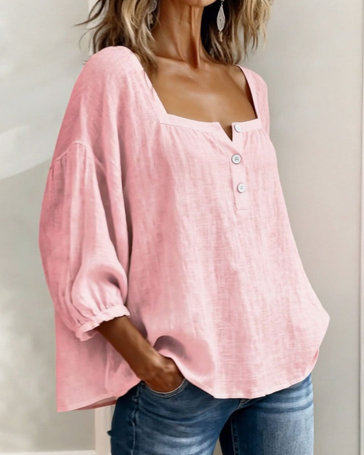 Simple Shirt with Square Collar and Long Sleeves