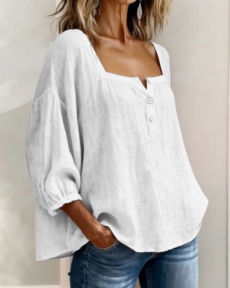 Blouse Square Neck Long Sleeve