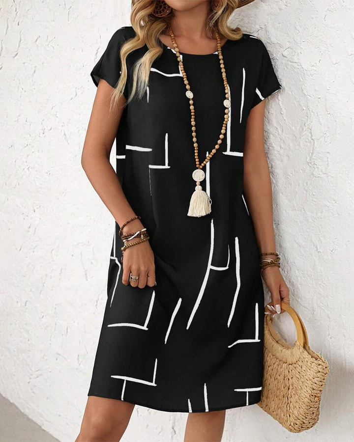Casual Summer Dress for Women with Round Neck Print