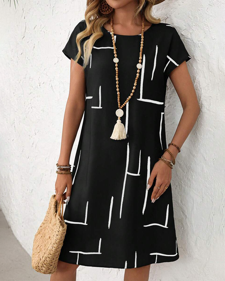 Casual Summer Dress for Women with Round Neck Print