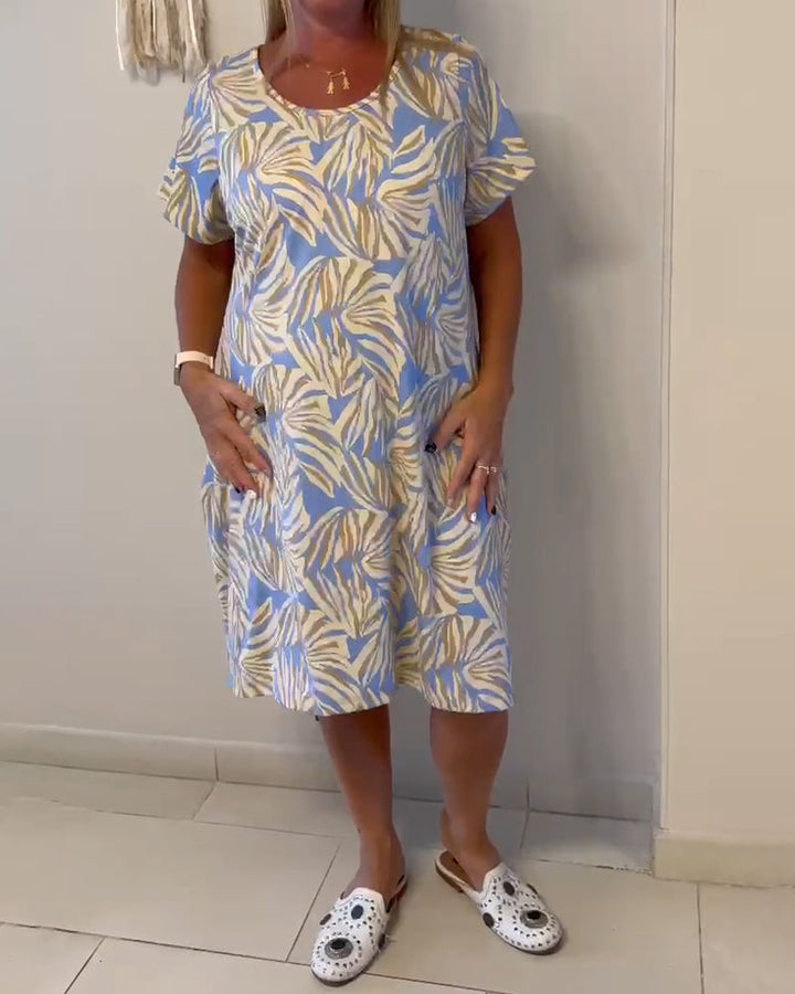 Dress Short Sleeve Abstract Print Loose
