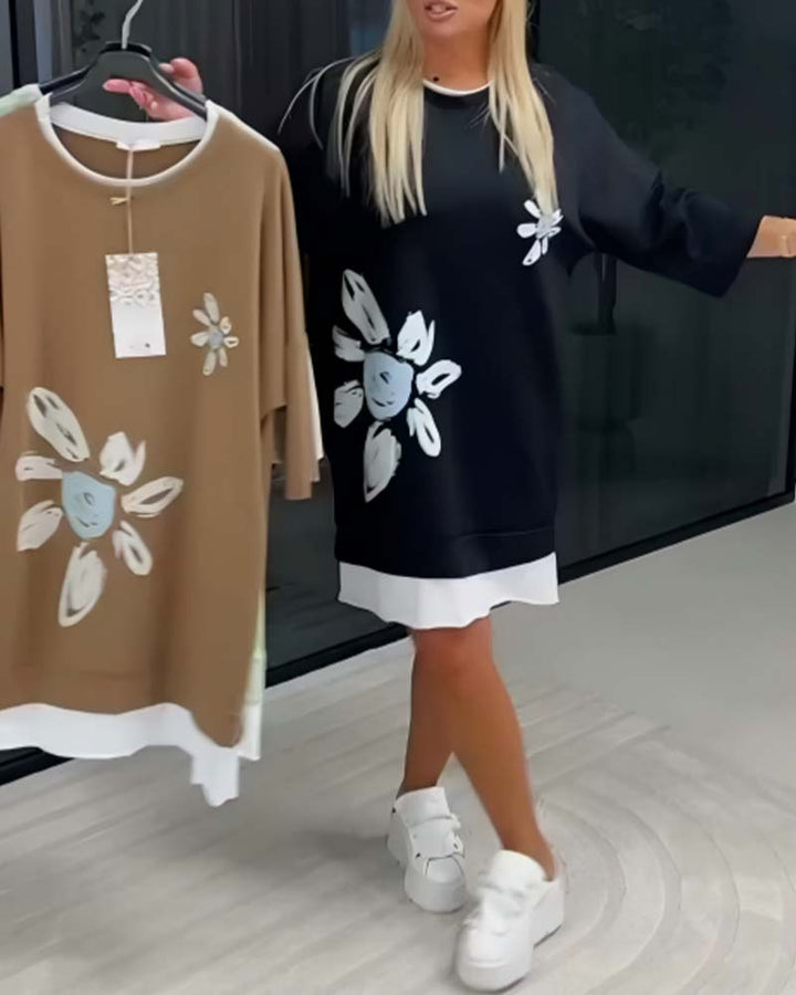 Sweatshirt Dress Round Neck Printed Patchwork