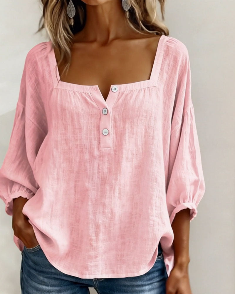Simple Shirt with Square Collar and Long Sleeves