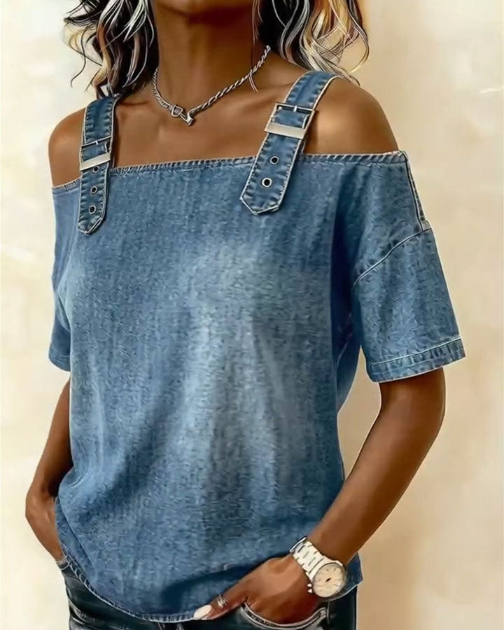 Off-Shoulder Denim Blouse