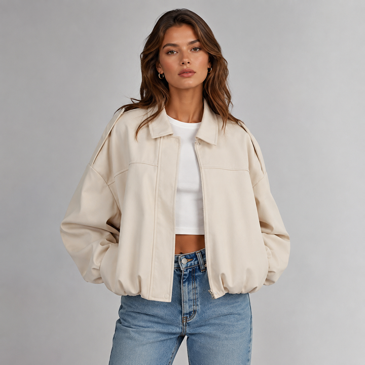 Mabel | Women's Collared Faux Suede Bomber Jacket