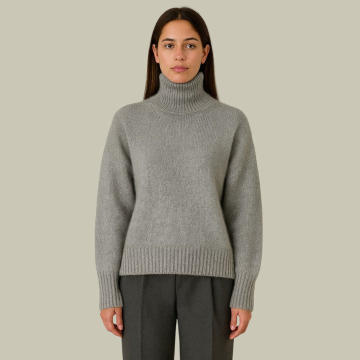 High Neck Relaxed Fit Wool Blend Sweater for Women