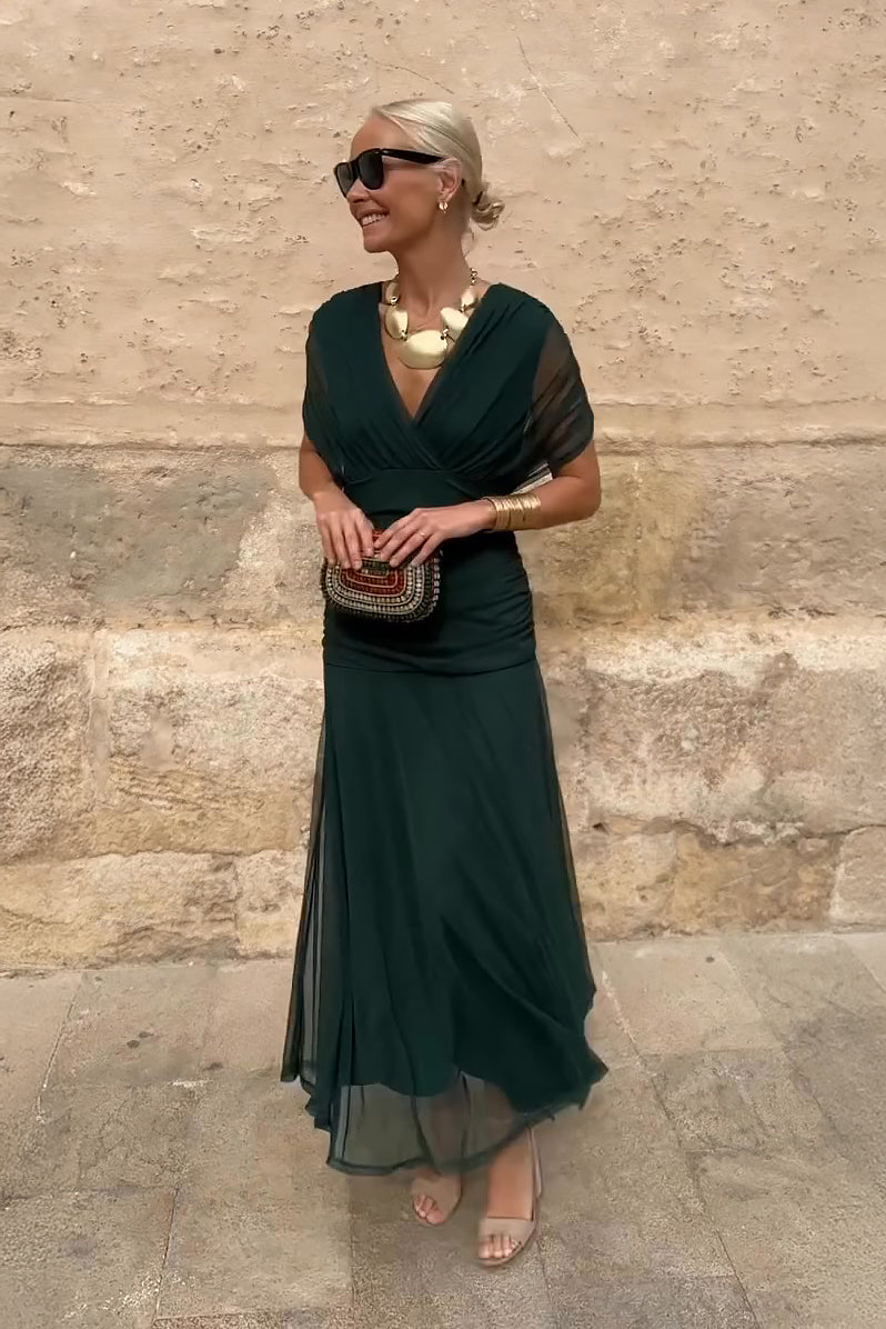 Sasha | V-Neck Pleated Waist Formal Maxi Dress