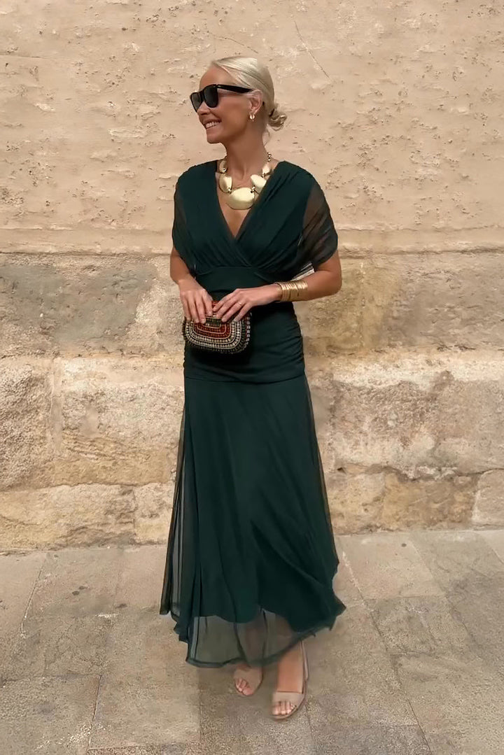 Sasha | V-Neck Pleated Waist Formal Maxi Dress