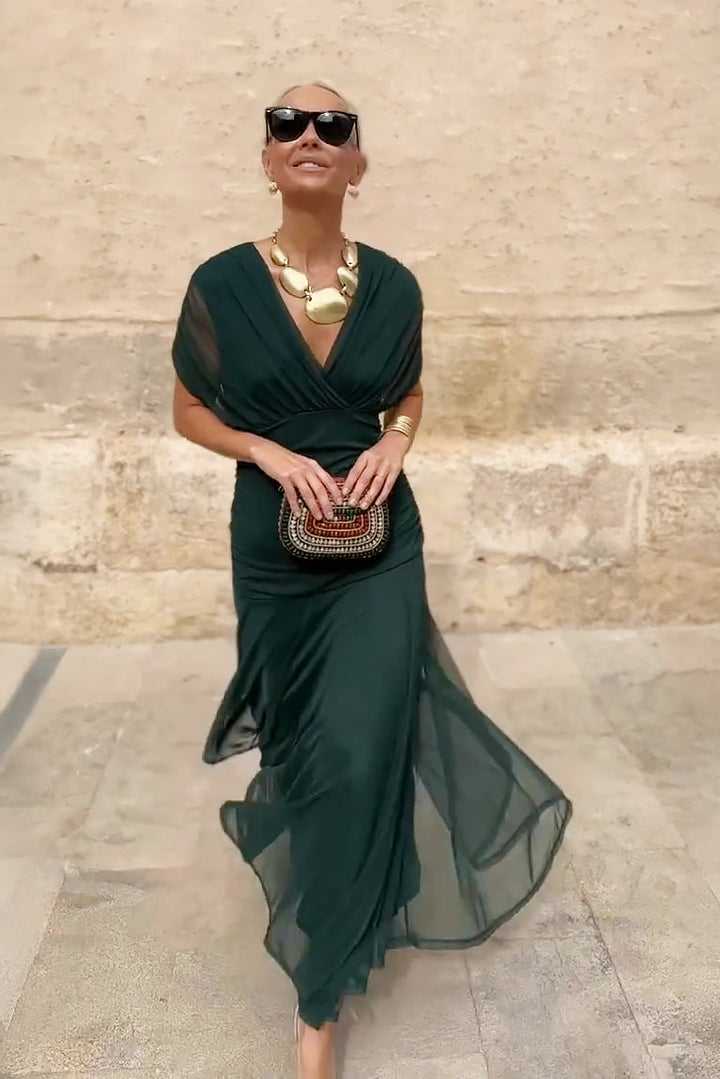 Sasha | V-Neck Pleated Waist Formal Maxi Dress