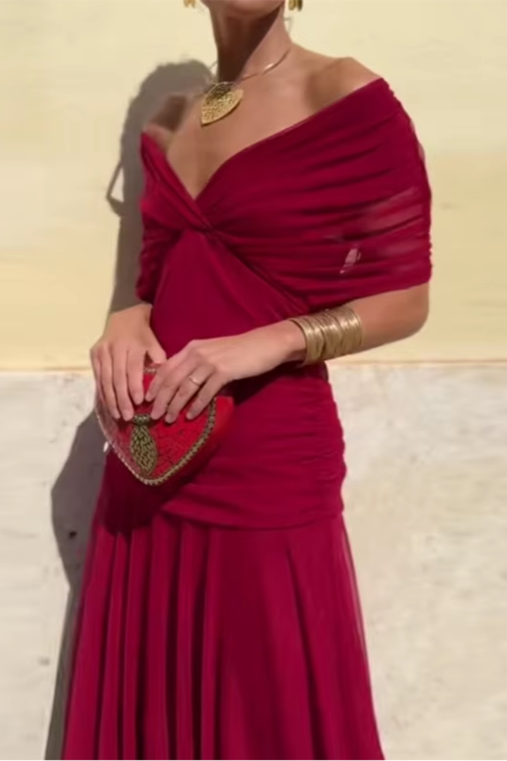 Sasha | V-Neck Pleated Waist Formal Maxi Dress