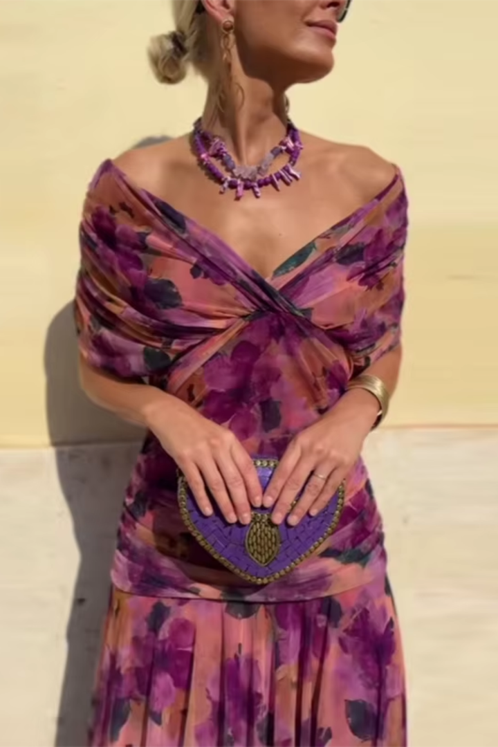 Sasha | V-Neck Pleated Waist Formal Maxi Dress