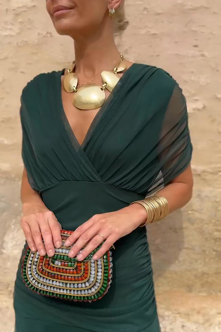 Sasha | V-Neck Pleated Waist Formal Maxi Dress