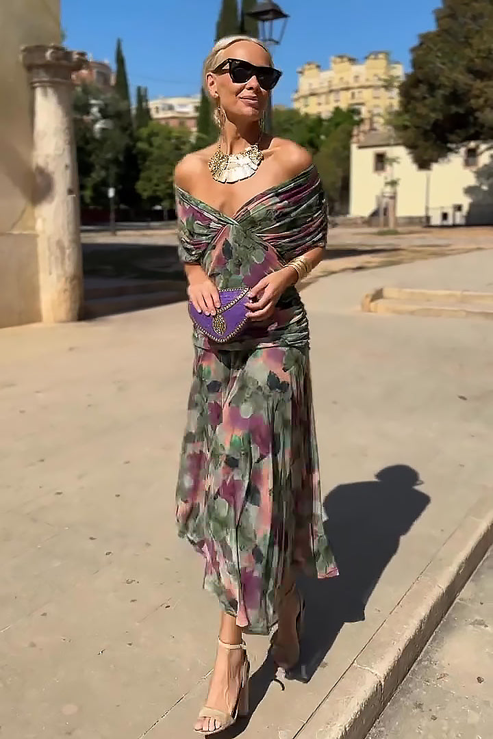 Sasha | V-Neck Pleated Waist Formal Maxi Dress