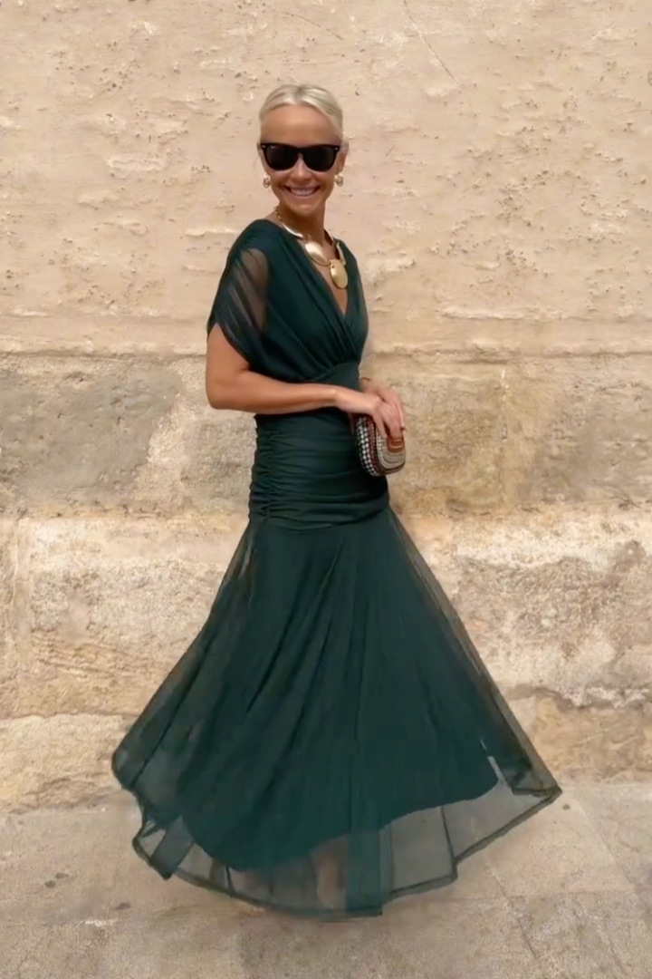 Sasha | V-Neck Pleated Waist Formal Maxi Dress