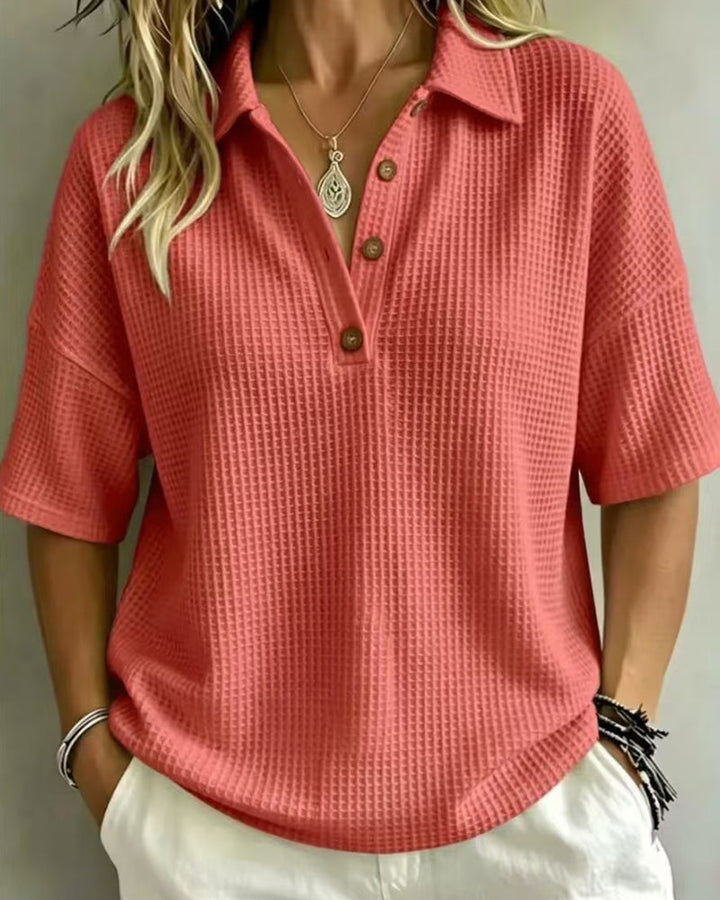 Maddison | Relaxed Waffle Polo Top