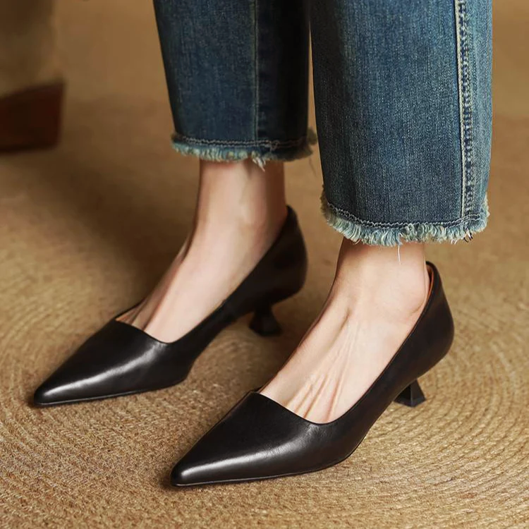 Women’s Genuine Leather Pointed Kitten Heels