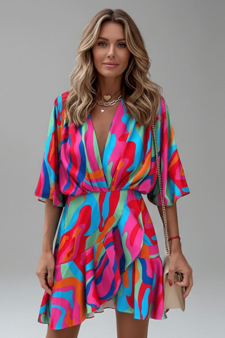 Luna | Women's Batwing Sleeve V-Neck Mini Dress