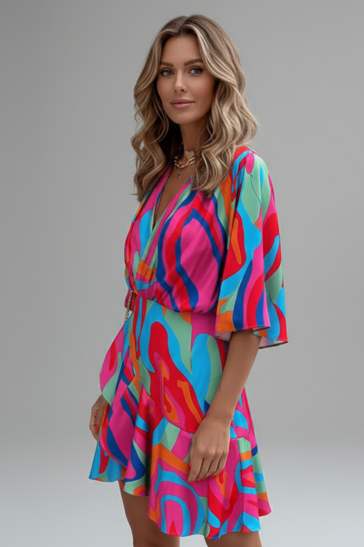 Luna | Women's Batwing Sleeve V-Neck Mini Dress