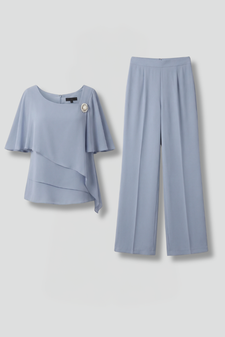 Pia | Women's Layered Top and Straight Leg Trouser Set