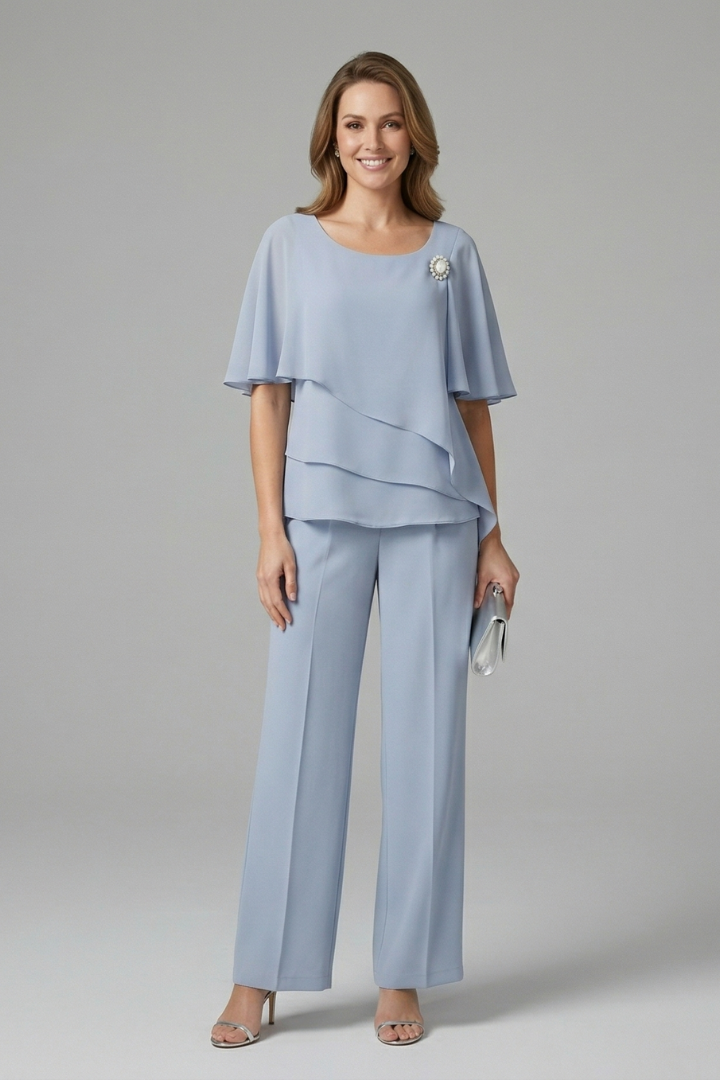 Pia | Women's Layered Top and Straight Leg Trouser Set